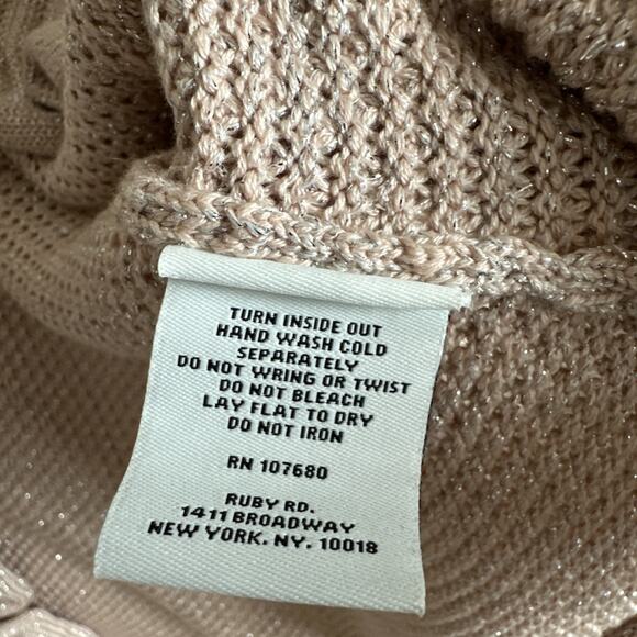 Ruby Rd Blush Metallic Ruffle Open Front Cardigan Sweater Womens Size Large - Picture 6 of 6